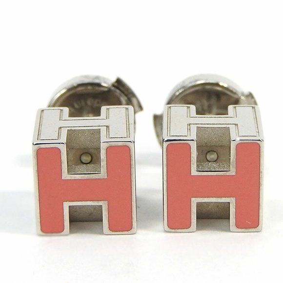 Hermes Earrings Cage de Ash H Cube Pink Silver Plated Accessory Women's HERMES e - Picture 1 of 8